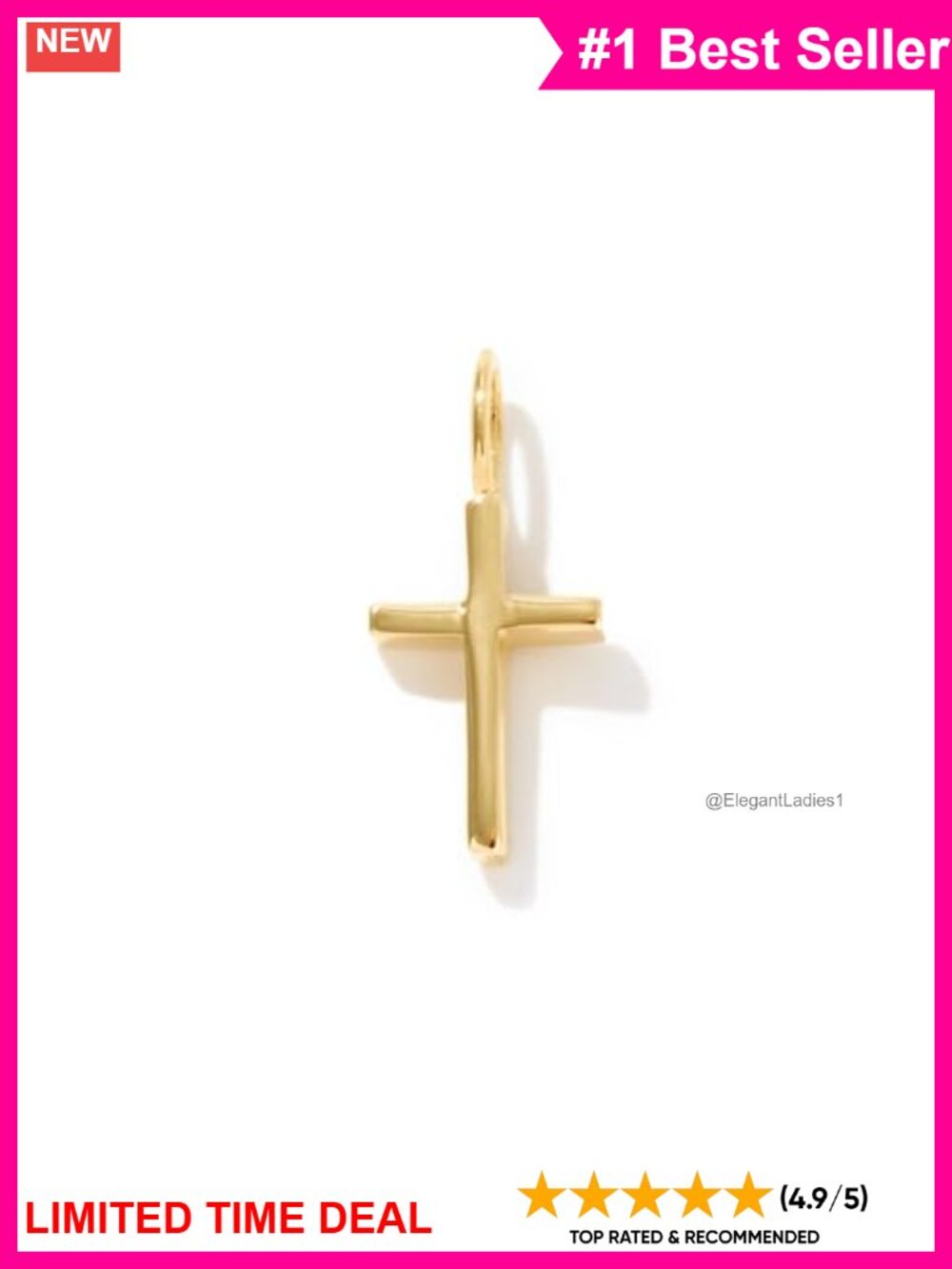 14k Solid Gold Dainty Cross Charm Pendant Necklace for Women